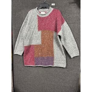 Vintage Casual Ellements Sweater Womens Large Gray Colorblock Angora 90s